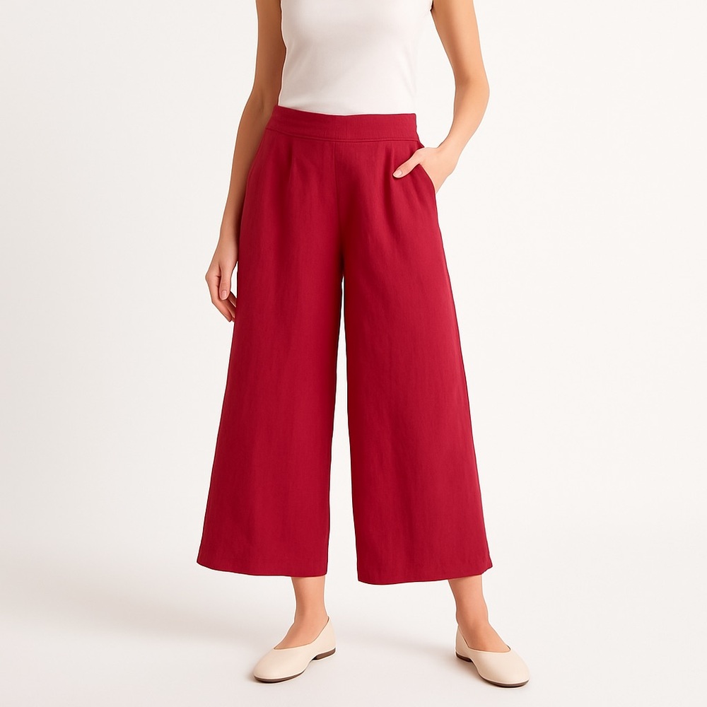 LARA‎ Red Wide Leg Linen Red Pants Size 8 EUR 40 High Waist Cropped Women’s